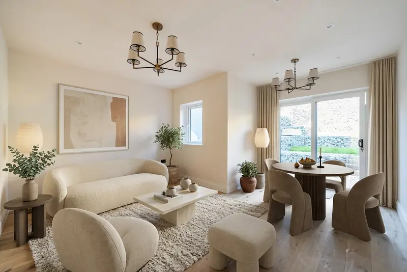 Living and dining room with doors to the rear garden
