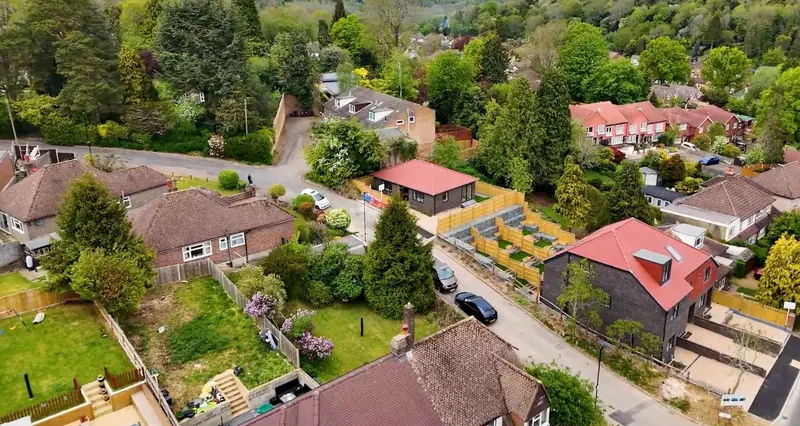 Aerial view of Waddington Way and the surrounding streets of Old Coulsdon